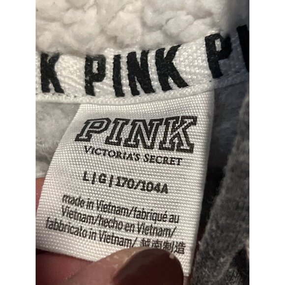 Victorias Secret PINK Gray Hooded Sweatshirt Size L Serpa lined Hood - Picture 5 of 6
